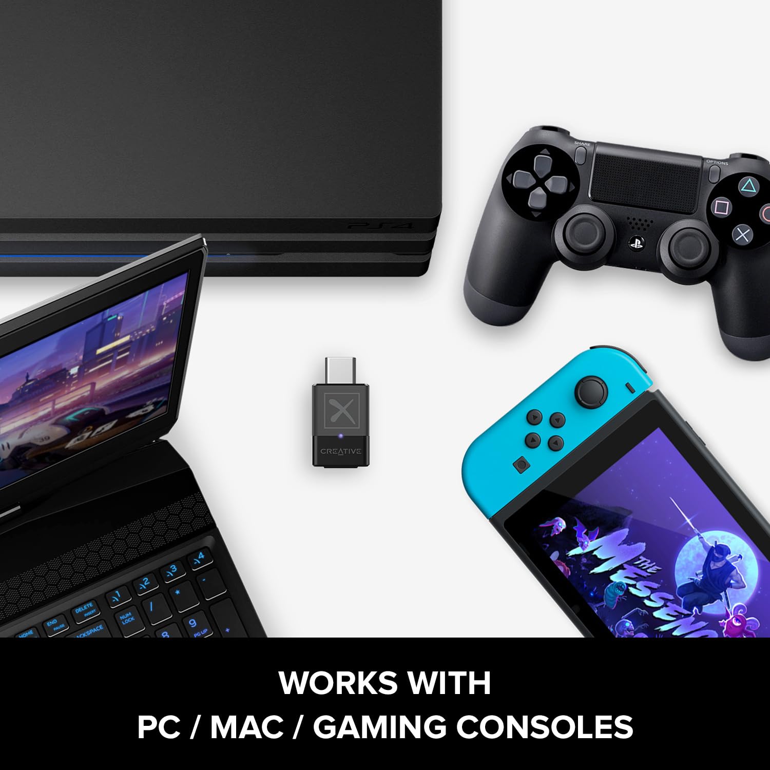 Creative BT-W3X Smart Bluetooth 5.3 Audio Transmitter with aptX HD, High-Definition 24-bit / 48 kHz Audio, Device-Switching Function, Works with PC/Mac/Gaming Consoles - Image 4