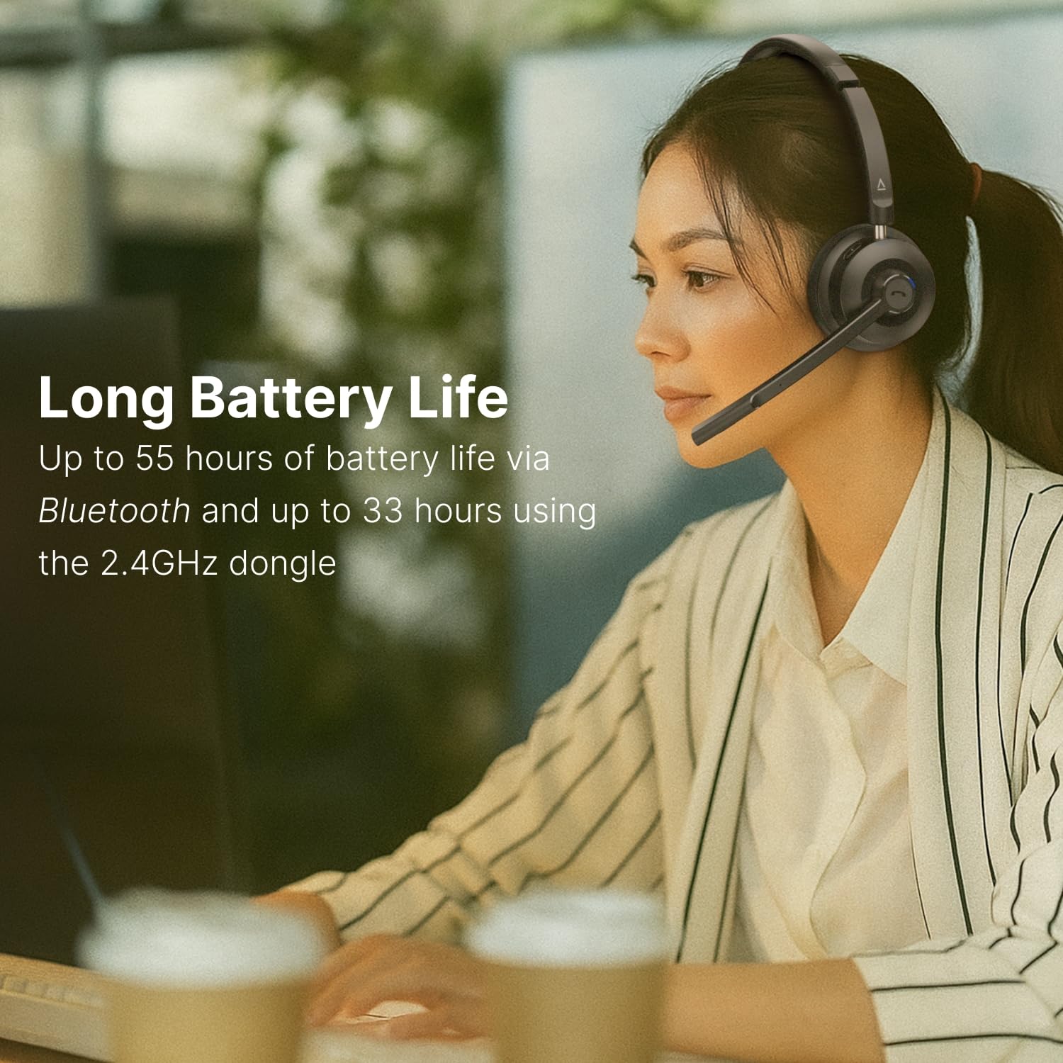 Creative Chat Wireless On-Ear Headset with Noise-Cancelling Boom Mic, USB dongle, Playback and Calls Control, Mic Mute Button for PC/Mac/Mobile Devices - Image 4