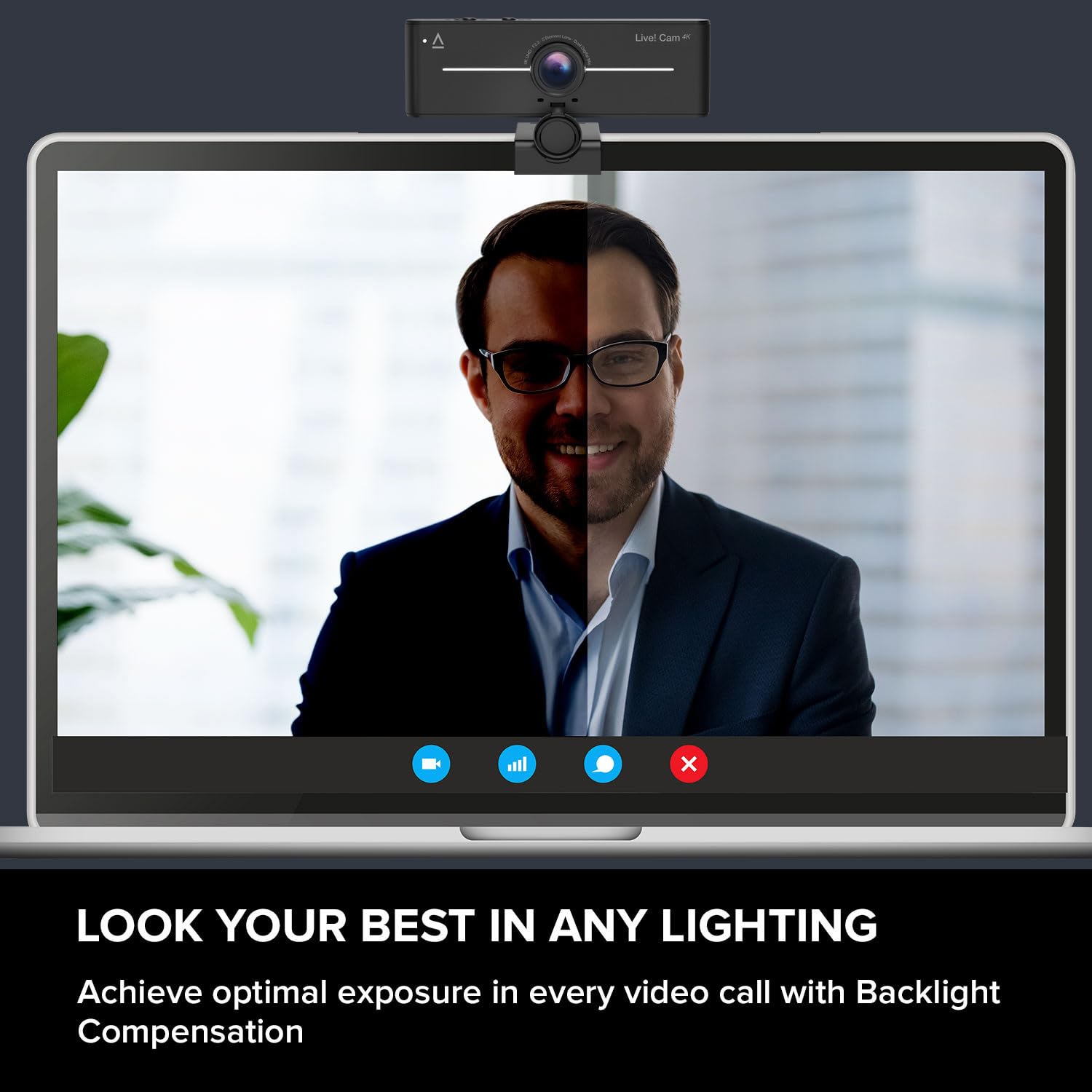 Creative Live! Cam 4K UHD USB Webcam with Backlight Compensation, Up to 60 FPS, 95° Wide-Angle Lens, Privacy Lens, Built-in Mics, Plug & Play for PC and Mac - Image 3