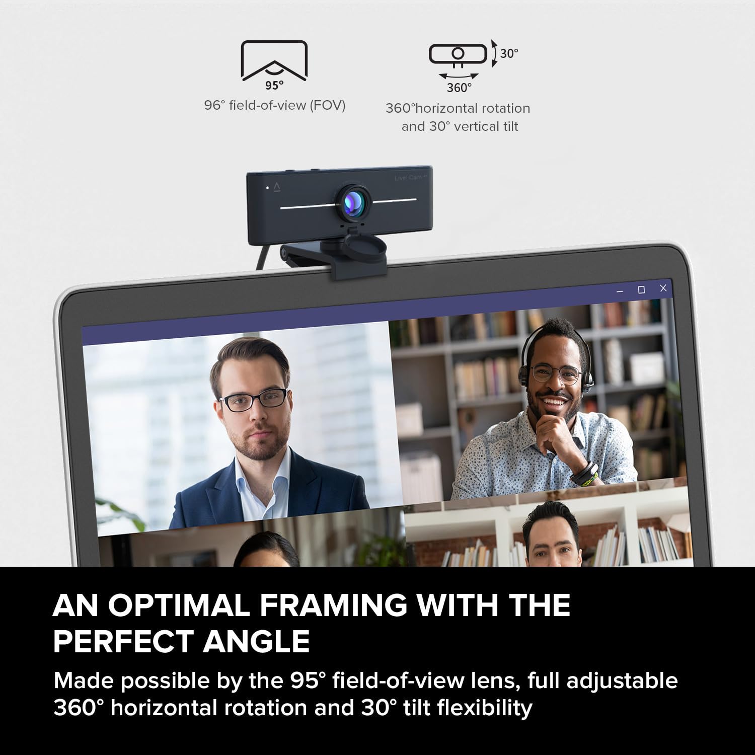 Creative Live! Cam 4K UHD USB Webcam with Backlight Compensation, Up to 60 FPS, 95° Wide-Angle Lens, Privacy Lens, Built-in Mics, Plug & Play for PC and Mac - Image 5