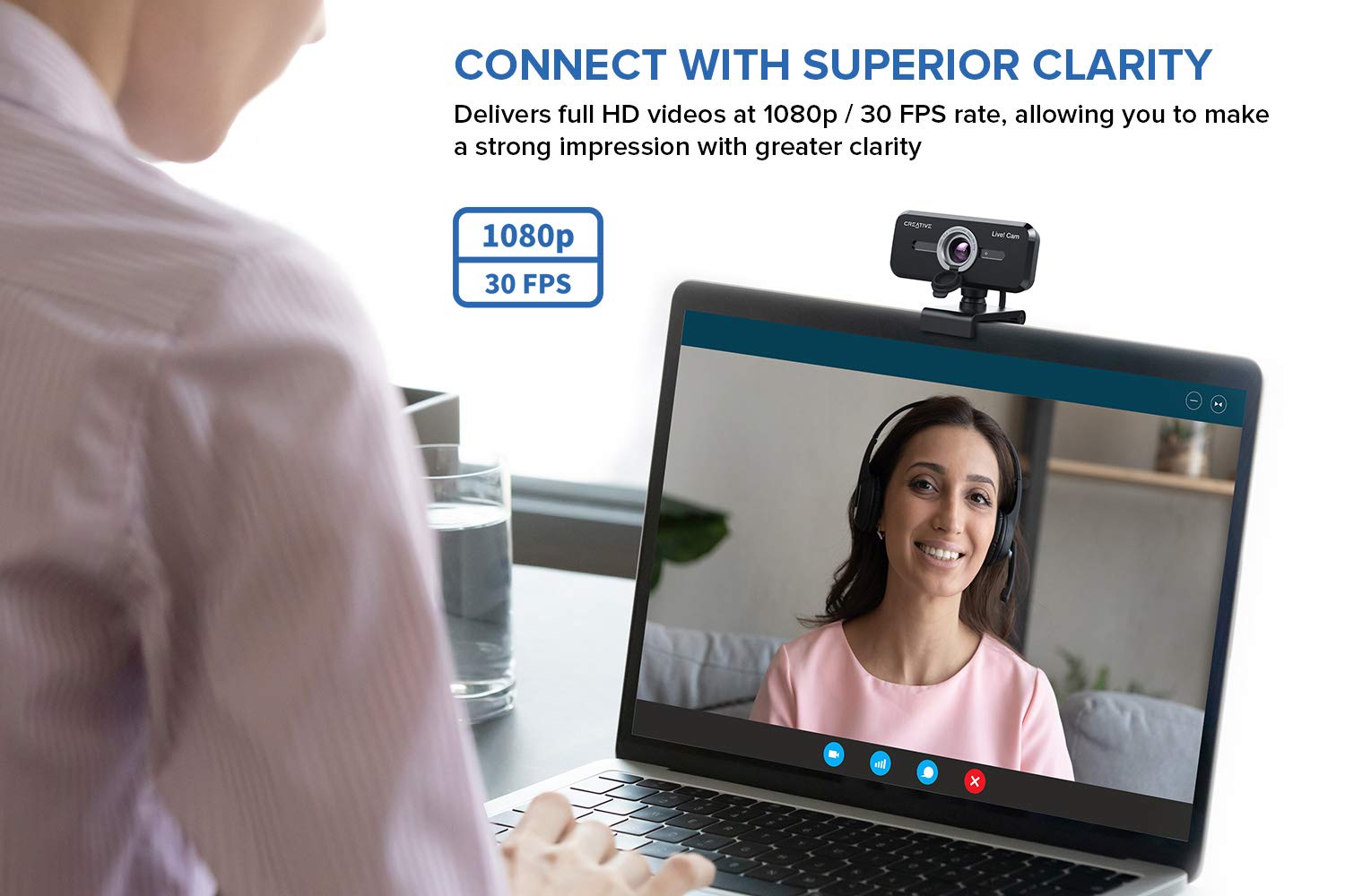 Creative Live! Cam Sync 1080p V2 Full HD Wide-Angle USB Webcam with Auto Mute and Noise Cancellation for Video Calls, Improved Dual Built-in Mic, Privacy Lens Cap, Universal Tripod Mount… - Image 5