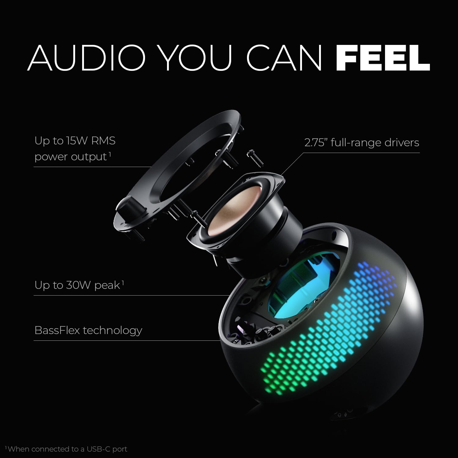 Creative Pebble X 2.0 USB-C Computer Speakers with Customizable RGB Lighting, Bluetooth 5.3, USB Audio, Up to 15W RMS Power for PC and Mac - Image 3