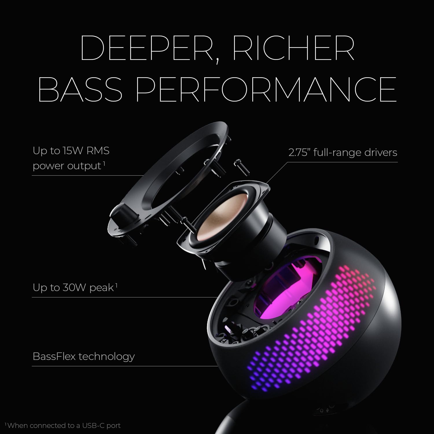 Creative Pebble X Plus 2.1 USB-C Computer Speakers with Subwoofer and Customizable RGB Lighting, Bluetooth 5.3, USB Audio, Up to 15W RMS Power for PC and Mac  - Image 3