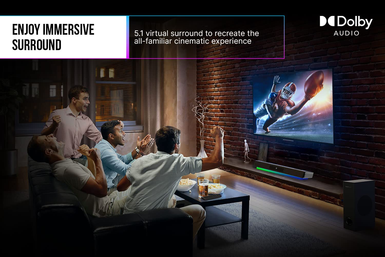 Creative Sound Blaster Katana V2X 5.1 Multi-Channel Gaming Soundbar with Compact Subwoofer, 180W Peak Power, ft Tri-Amplified 5-Driver Design, Super X-Fi Technology, and RGB Lighting - Image 4