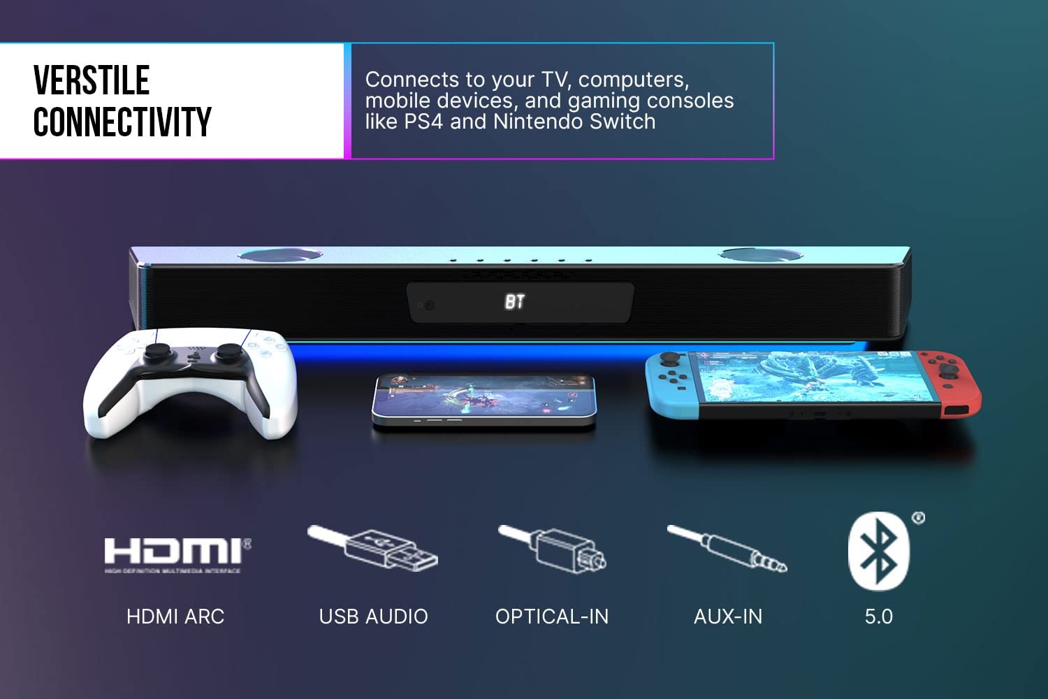 Creative Sound Blaster Katana V2X 5.1 Multi-Channel Gaming Soundbar with Compact Subwoofer, 180W Peak Power, ft Tri-Amplified 5-Driver Design, Super X-Fi Technology, and RGB Lighting - Image 6