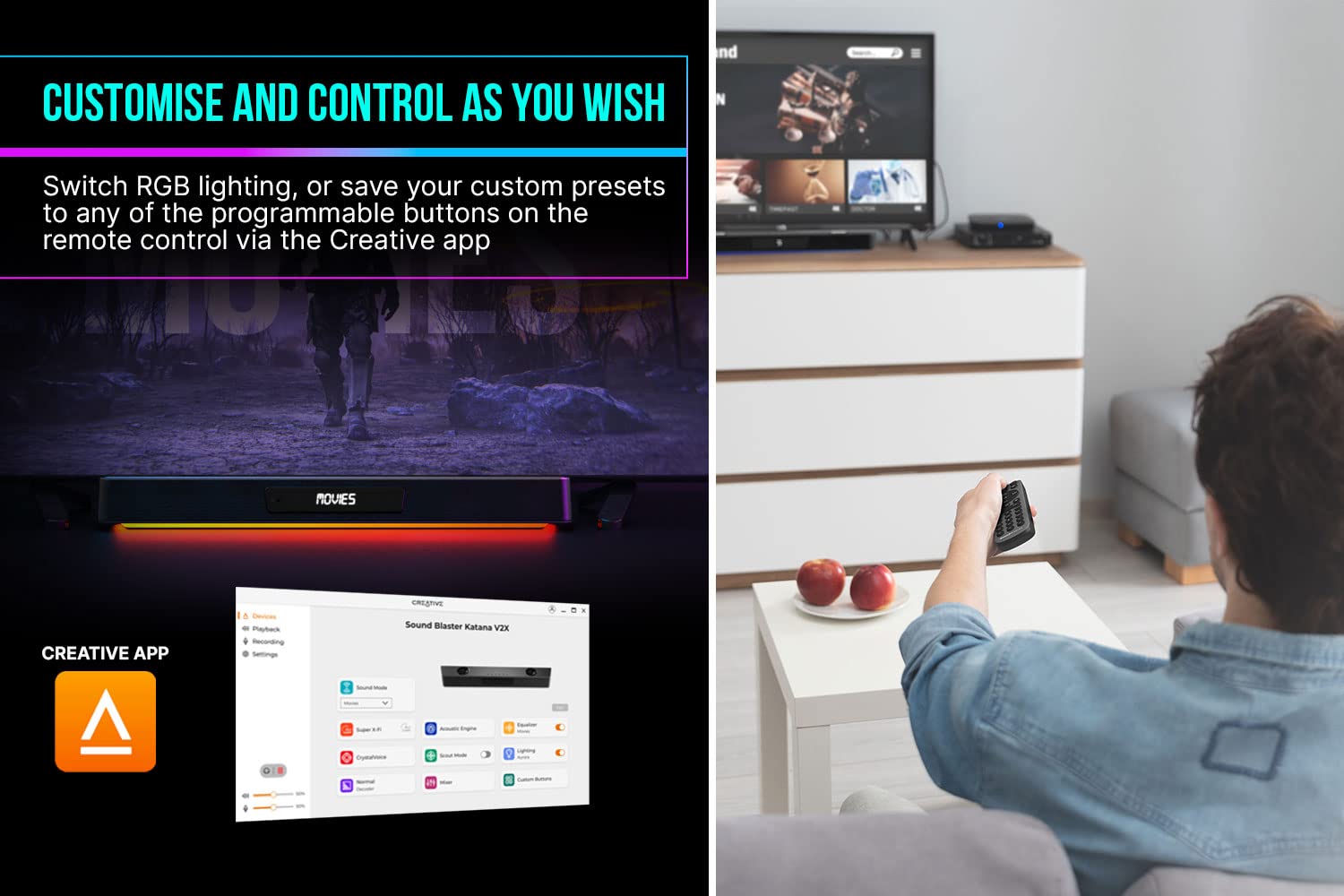 Creative Sound Blaster Katana V2X 5.1 Multi-Channel Gaming Soundbar with Compact Subwoofer, 180W Peak Power, ft Tri-Amplified 5-Driver Design, Super X-Fi Technology, and RGB Lighting - Image 7