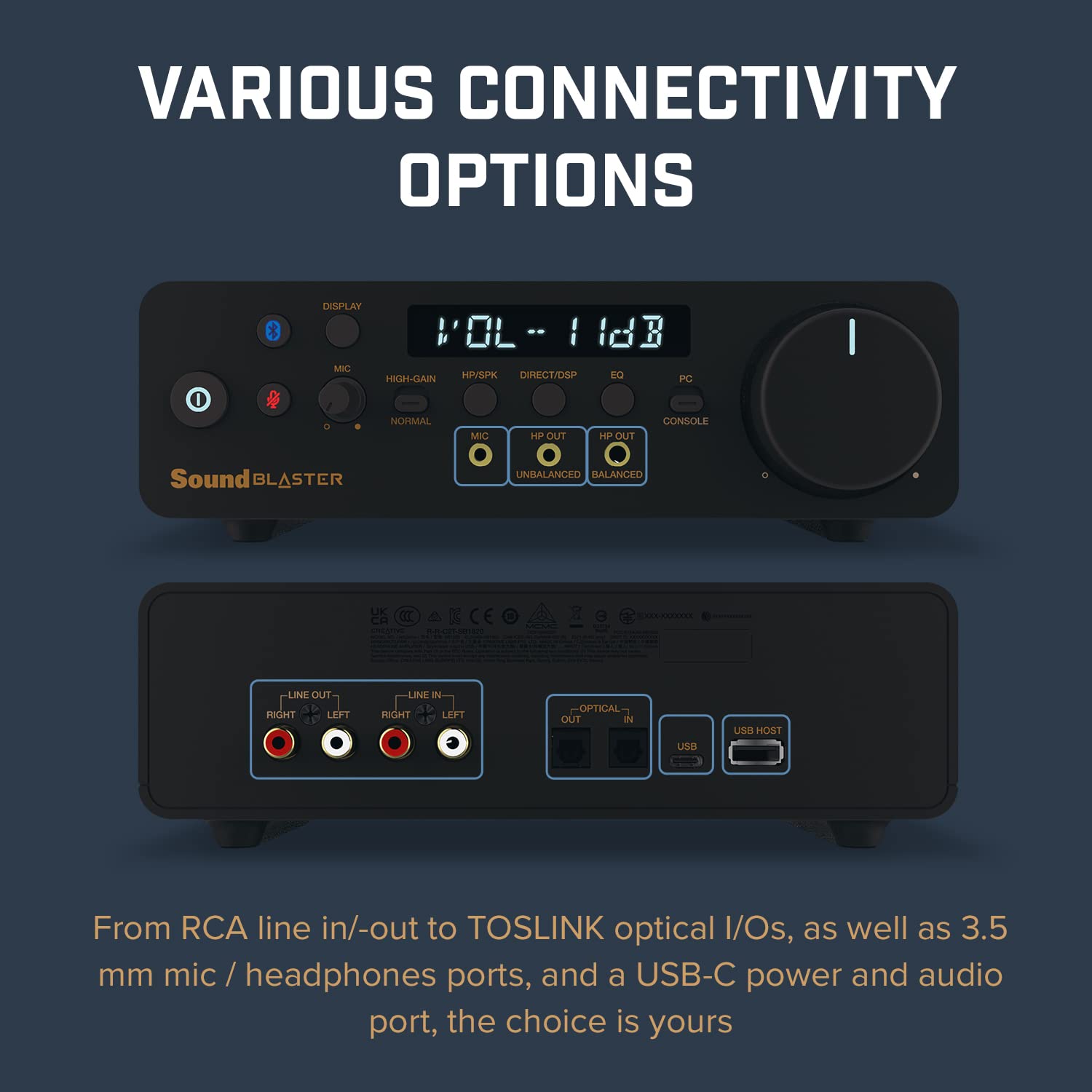 Creative Sound Blaster X5 Hi-res 32bit/384kHz External USB DAC with Fully Balanced Xamp Headphone Bi-amp, Bluetooth Receiver, RCA in/-Out, TOSLINK Optical in/-Out, Mic-in, Headset-in for Audiophiles  - Image 6