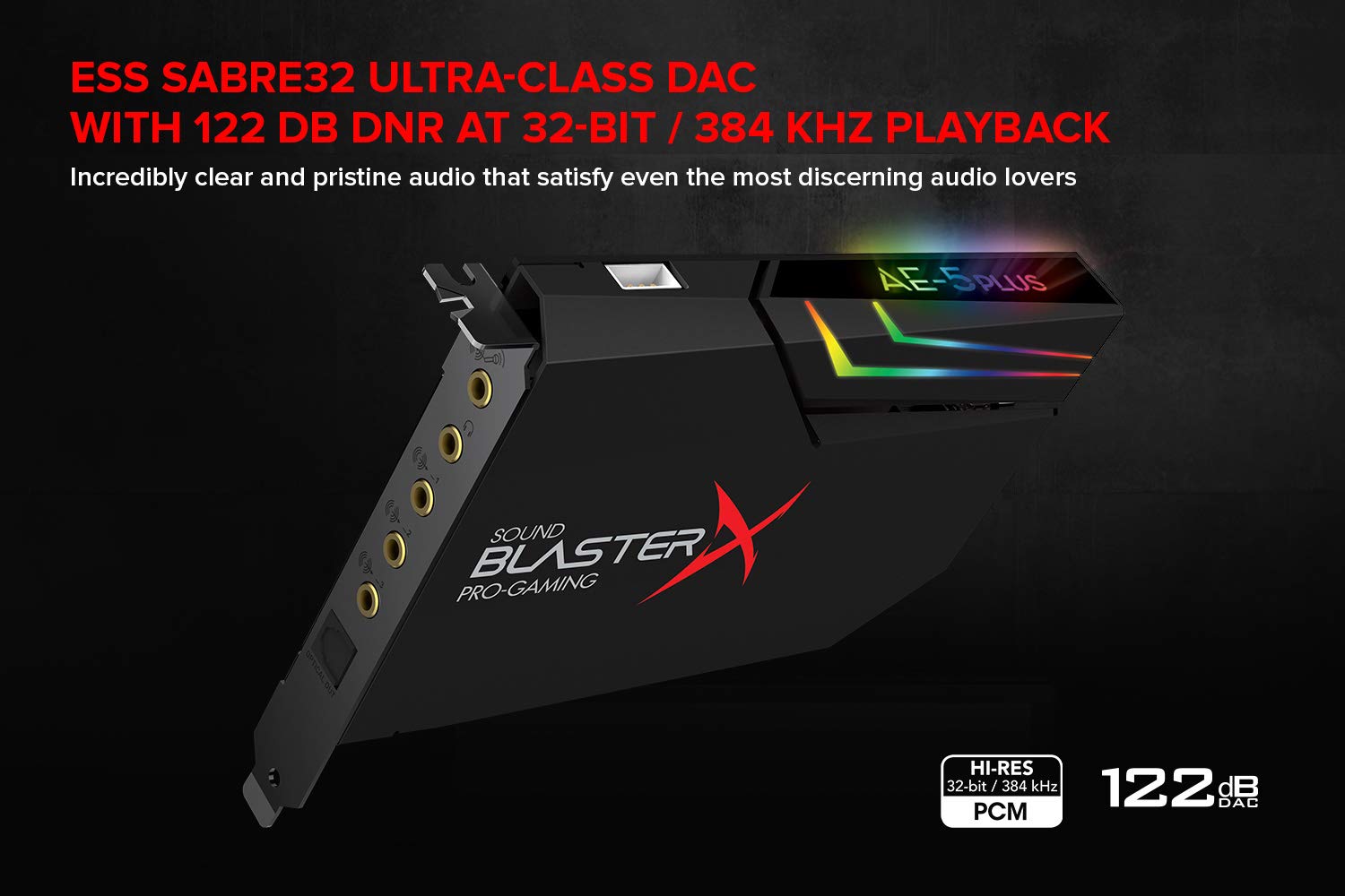 Creative Sound BlasterX AE-5 Plus SABRE32-class Hi-res 32-bit/384 kHz PCIe Gaming Sound Card and DAC with Dolby Digital and DTS, Xamp Discrete Headphone Bi-amp, Up to 122dB SNR, RGB Lighting System - Image 5