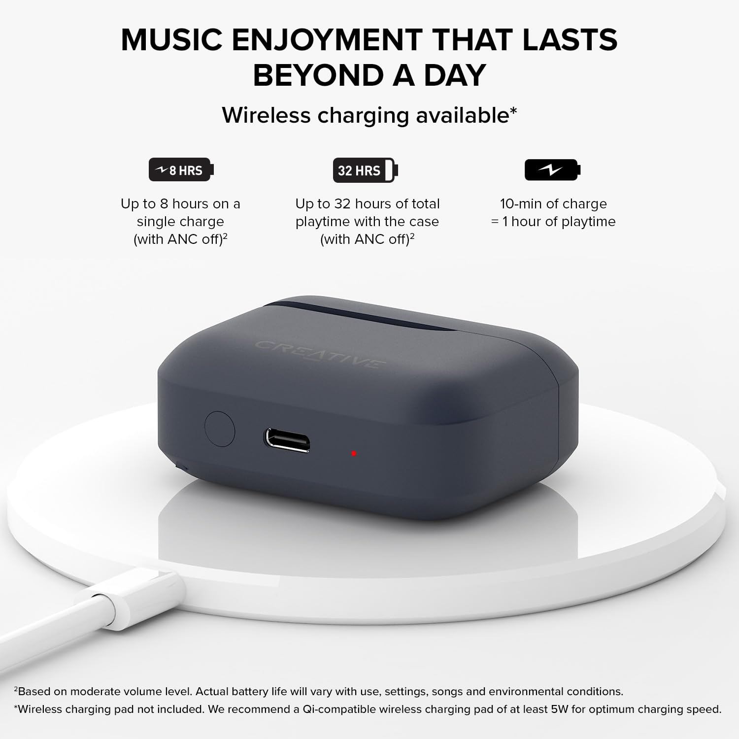 Creative Zen Air Plus Lightweight True Wireless in-Ears with Bluetooth LE Audio, Hybrid Active Noise Cancellation, Ambient Mode, Up to 32 Hours Total Playtime, 6 Mics with ENC Technology (Dark Blue) - Image 7